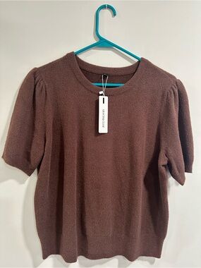 Amazon Brown Puff Sleeve Short-Sleeve Knit Top